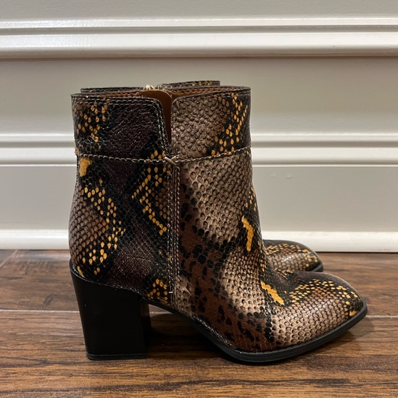 Franco Sarto Generous Snake Print Block Heel Ankle Boot Brown Women's 6.5 - Picture 2 of 10